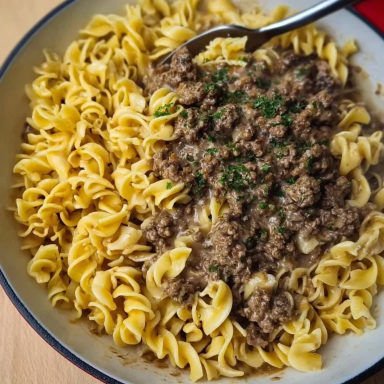 Delicious 30-minute ground beef stroganoff served with noodles
