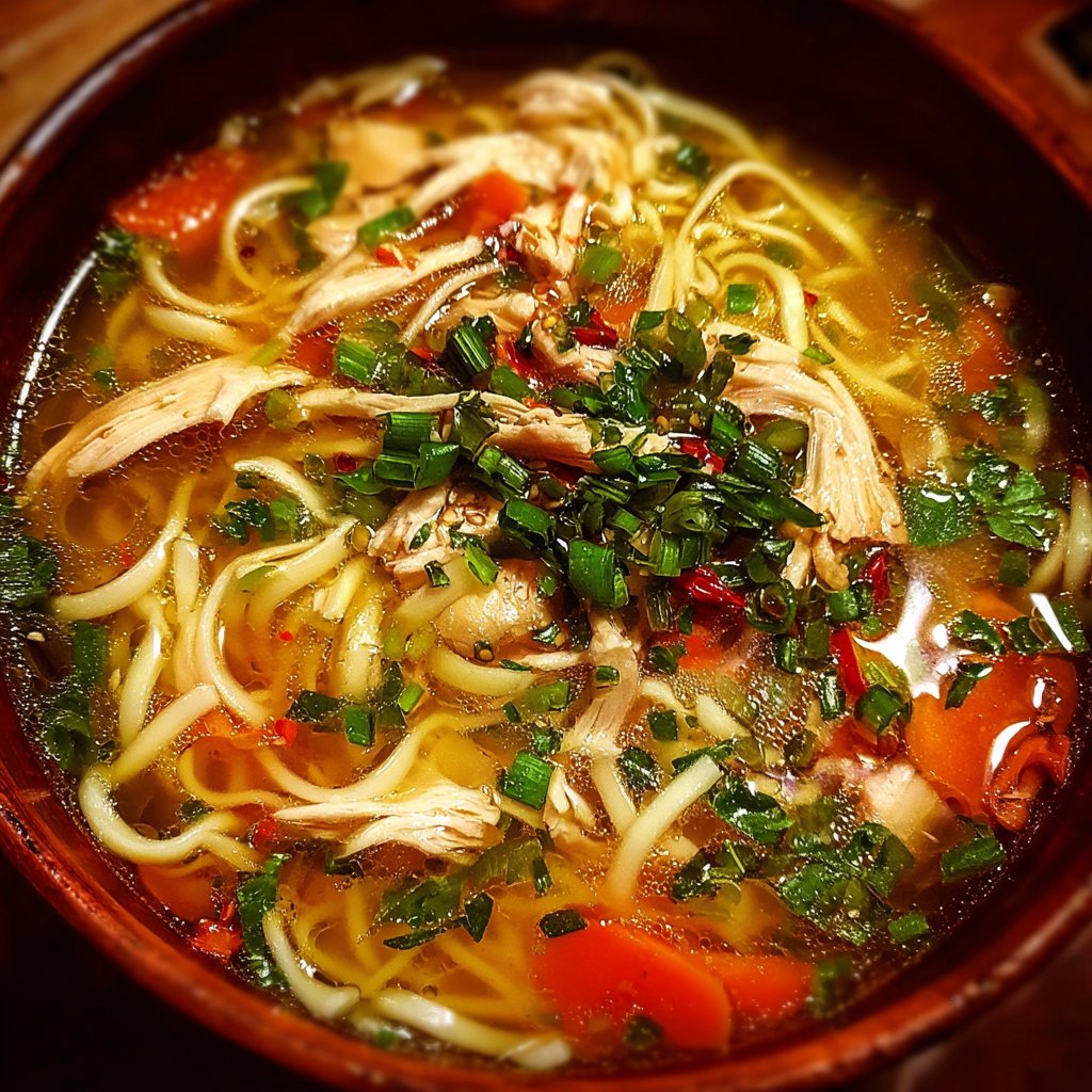 Aromatic Ginger Garlic Chicken Noodle Soup - Alrightwithme