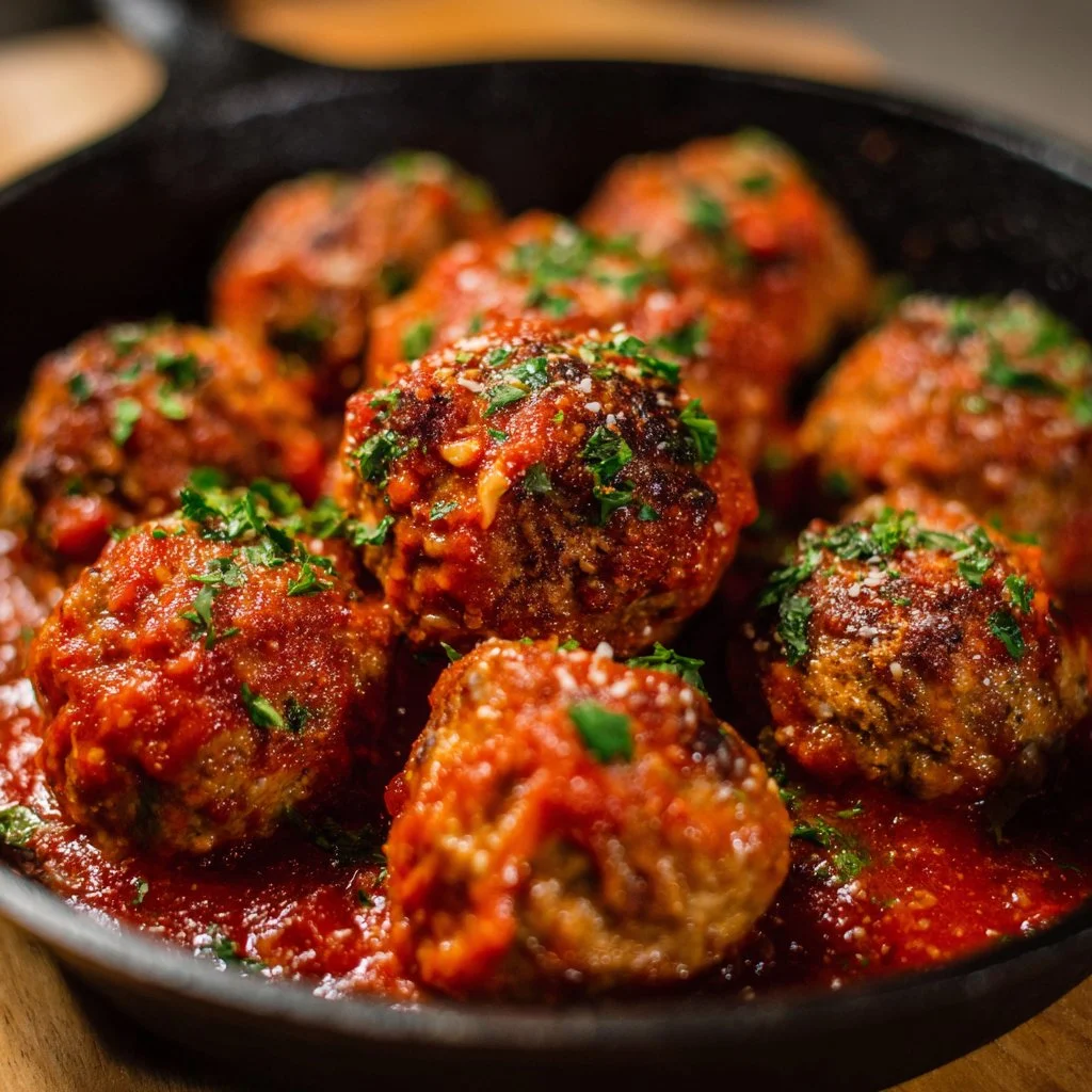 Bobby Flay's Italian meatball recipe served with marinara sauce