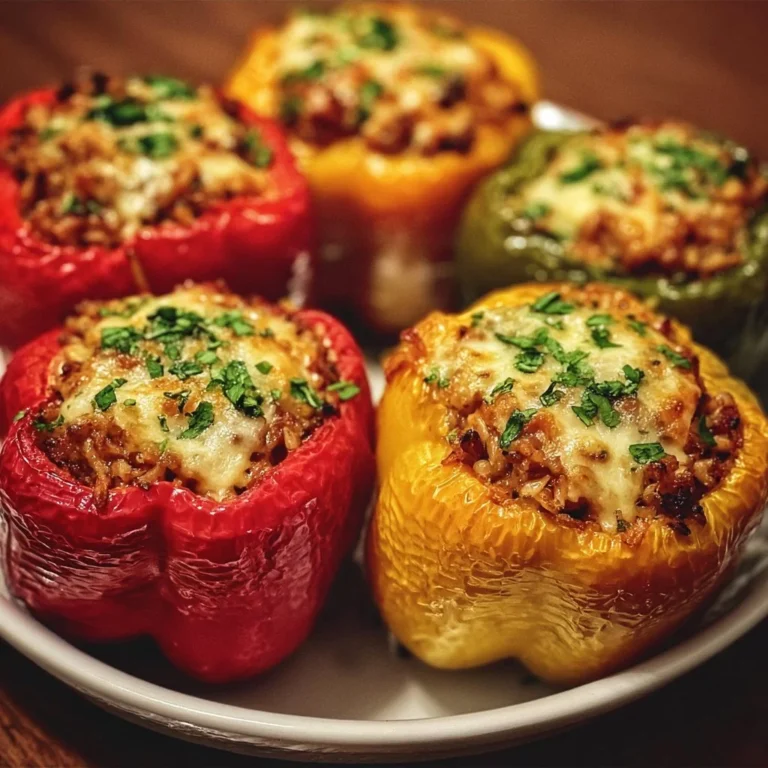 Delicious classic stuffed peppers filled with rice, meat, and vegetables