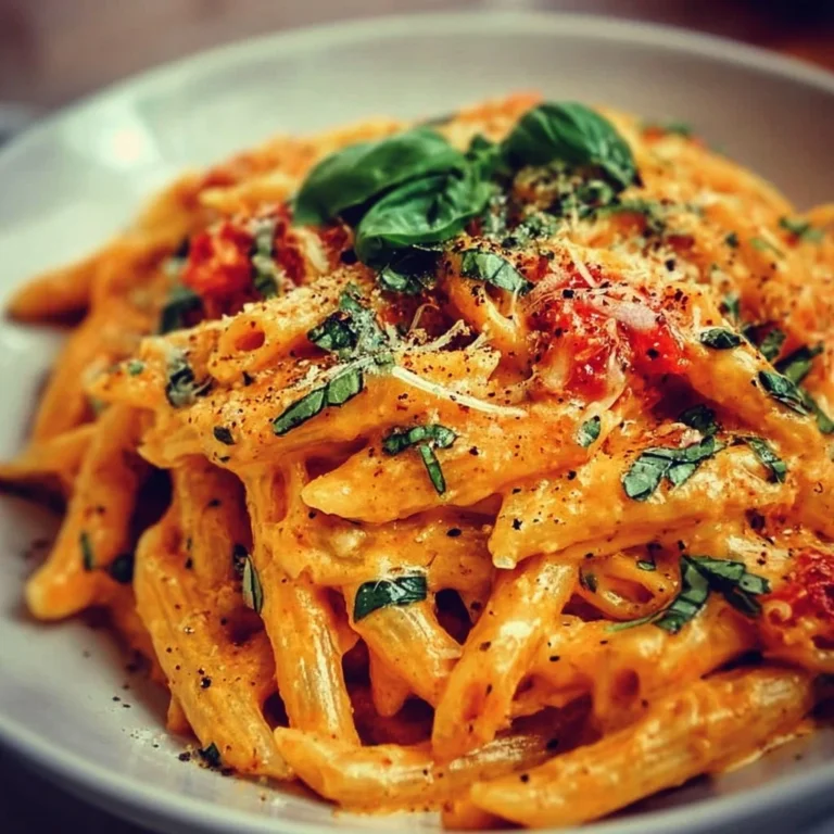 Creamy tomato basil pasta served in a bowl with fresh basil and parmesan cheese