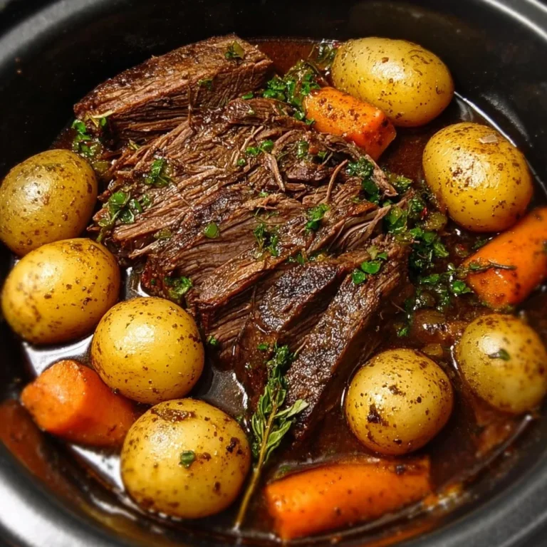 Crock Pot pot roast meal with vegetables and gravy