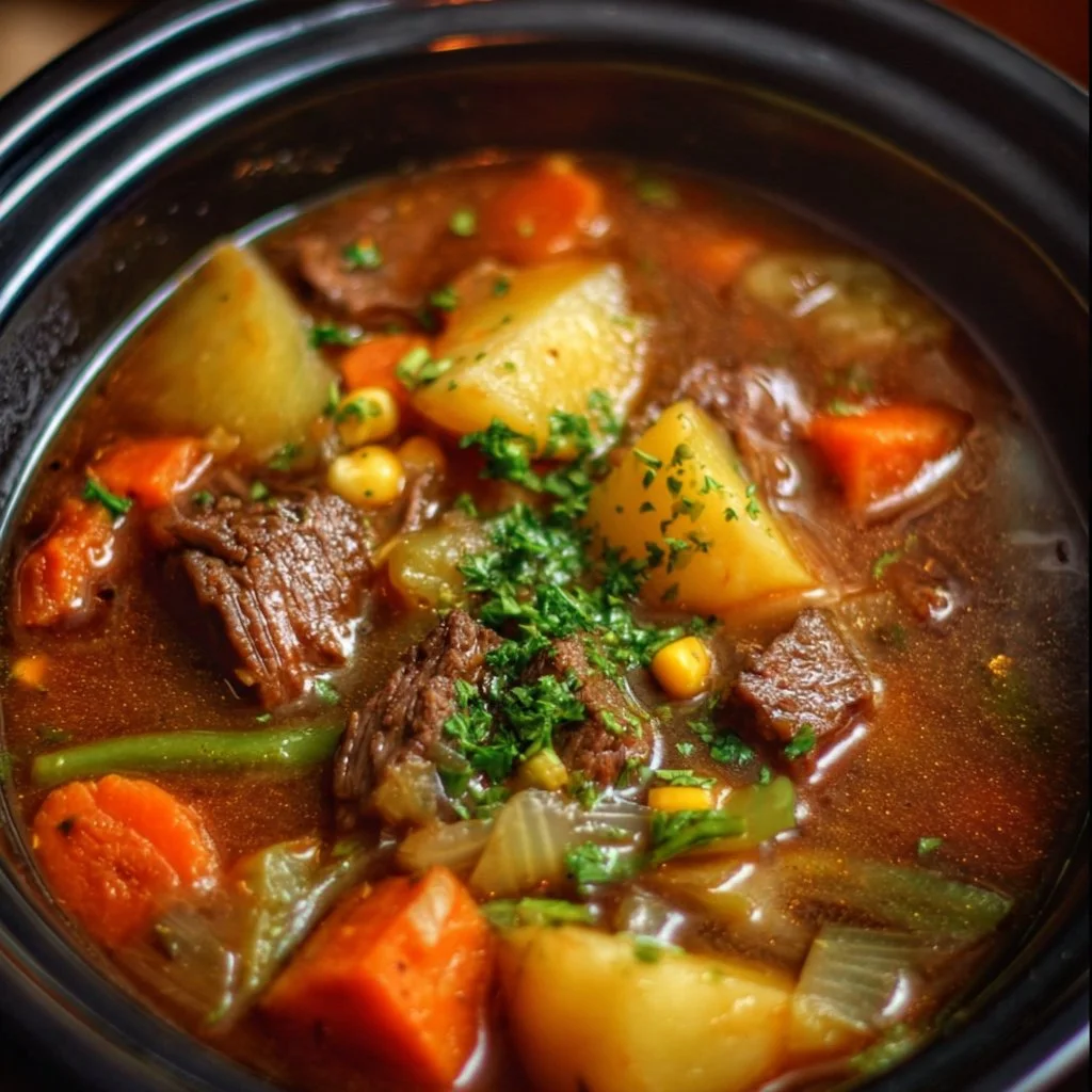 Crockpot Beef and Vegetable Soup with fresh ingredients