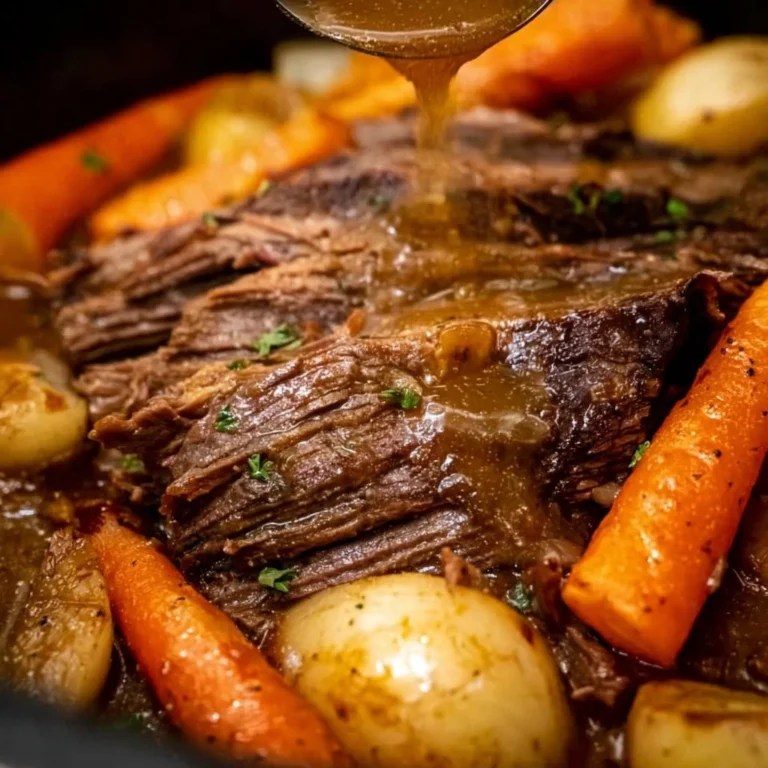 Delicious crockpot pot roast prepared in a slow cooker with vegetables
