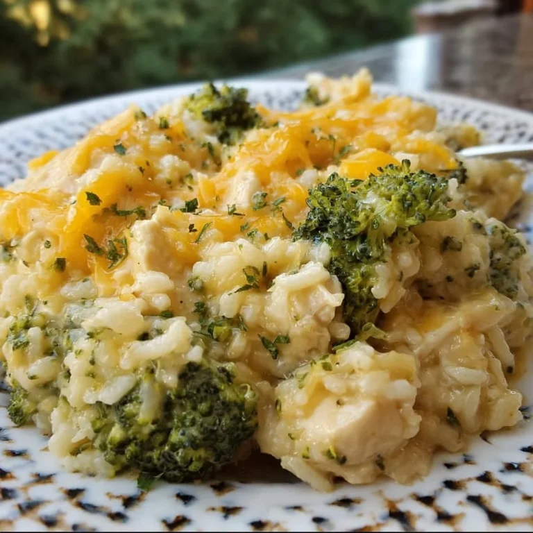 Crockpot Cheesy Chicken with Broccoli Rice dish served in a bowl