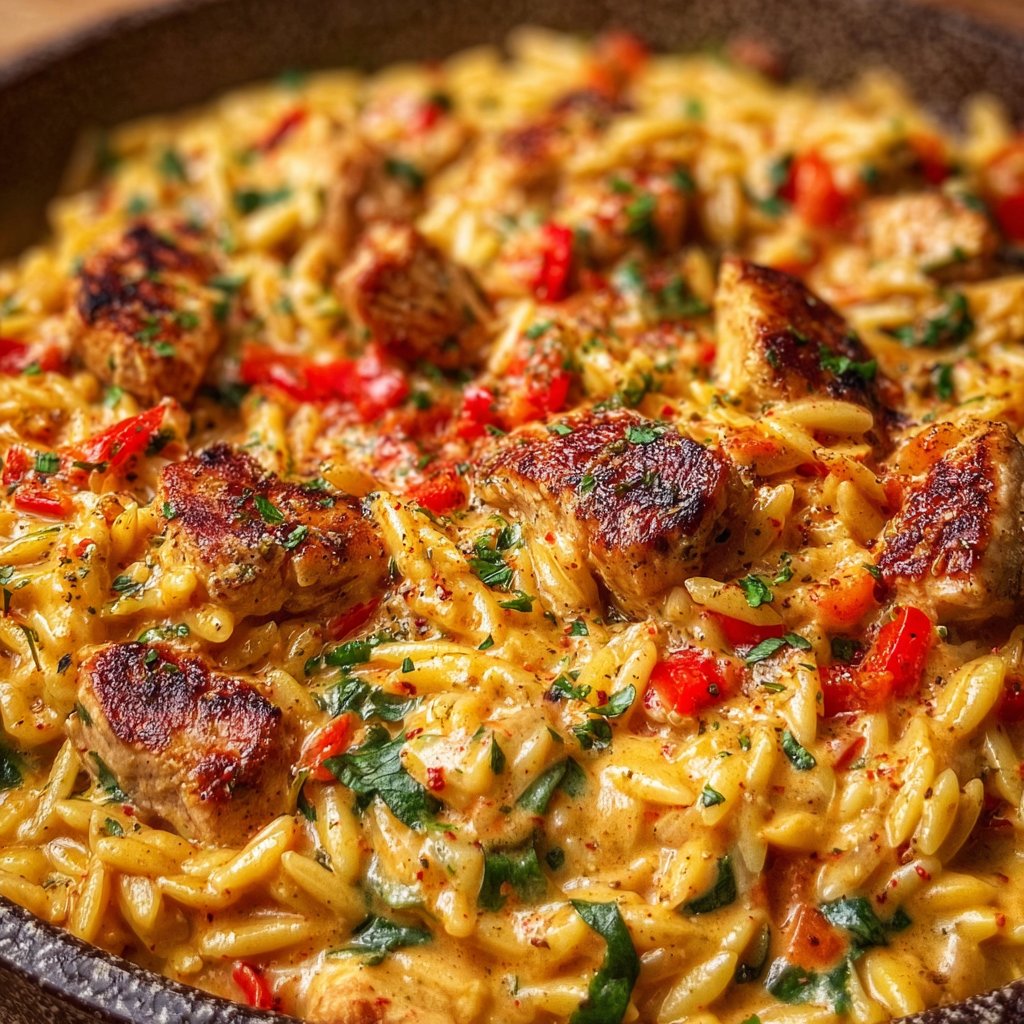 One-Pot Cajun Chicken Alfredo Orzo