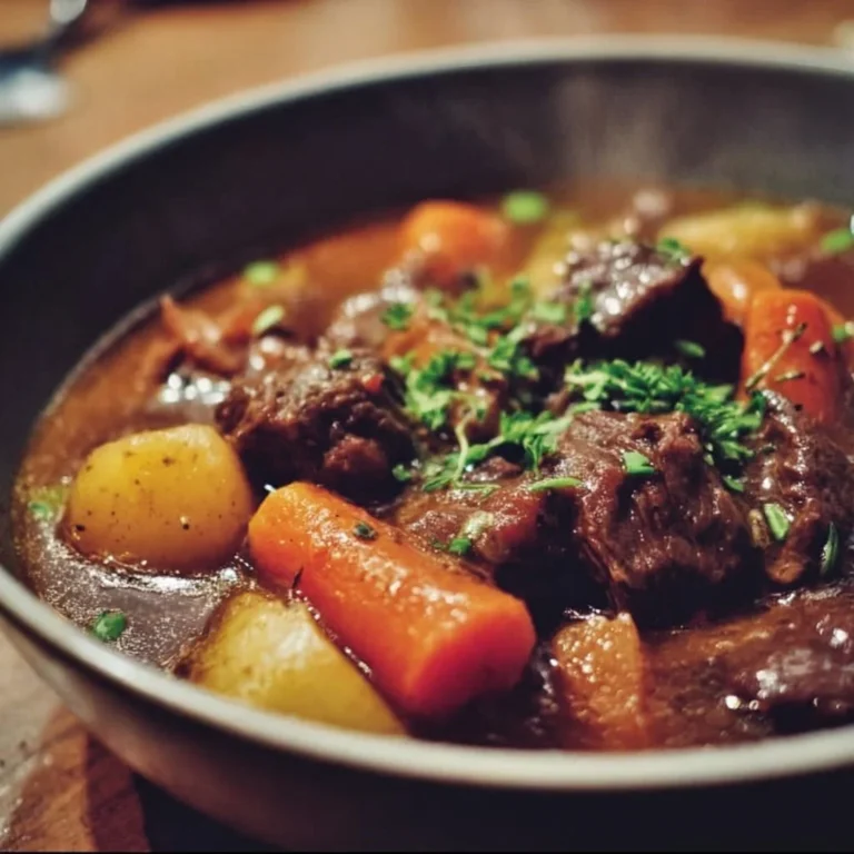 Delicious beef stew made following Ina Garten's recipe.