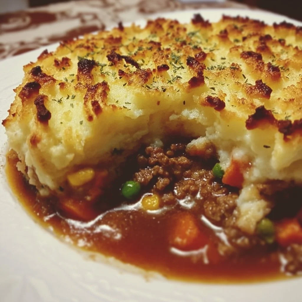 Delicious homemade shepherd's pie served in a dish, perfect for comfort food lovers.