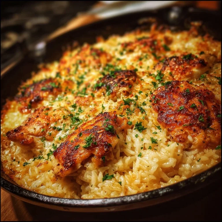 One-Pan Chicken and Rice Bake dish ready to serve