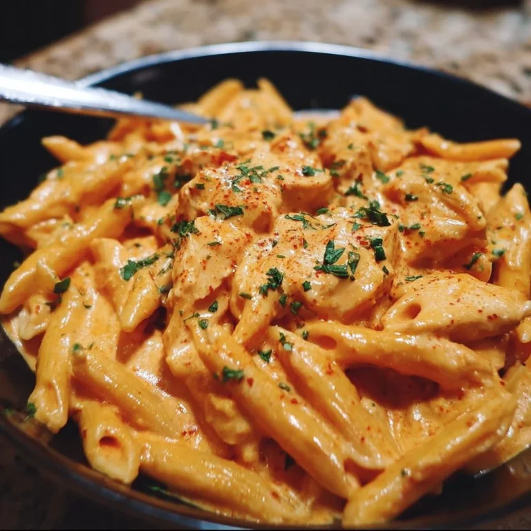 One-Pot Buffalo Ranch Chicken Penne dish with creamy sauce and pasta