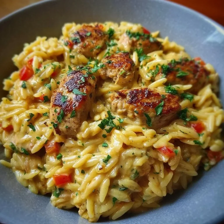 One-Pot Cajun Chicken Alfredo Orzo dish served in a bowl