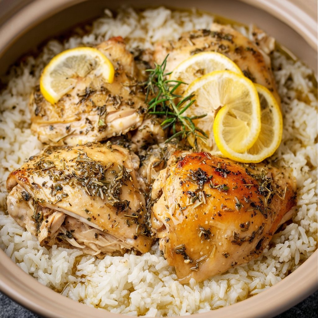 Slow Cooker Lemon Herb Chicken with Fluffy Rice